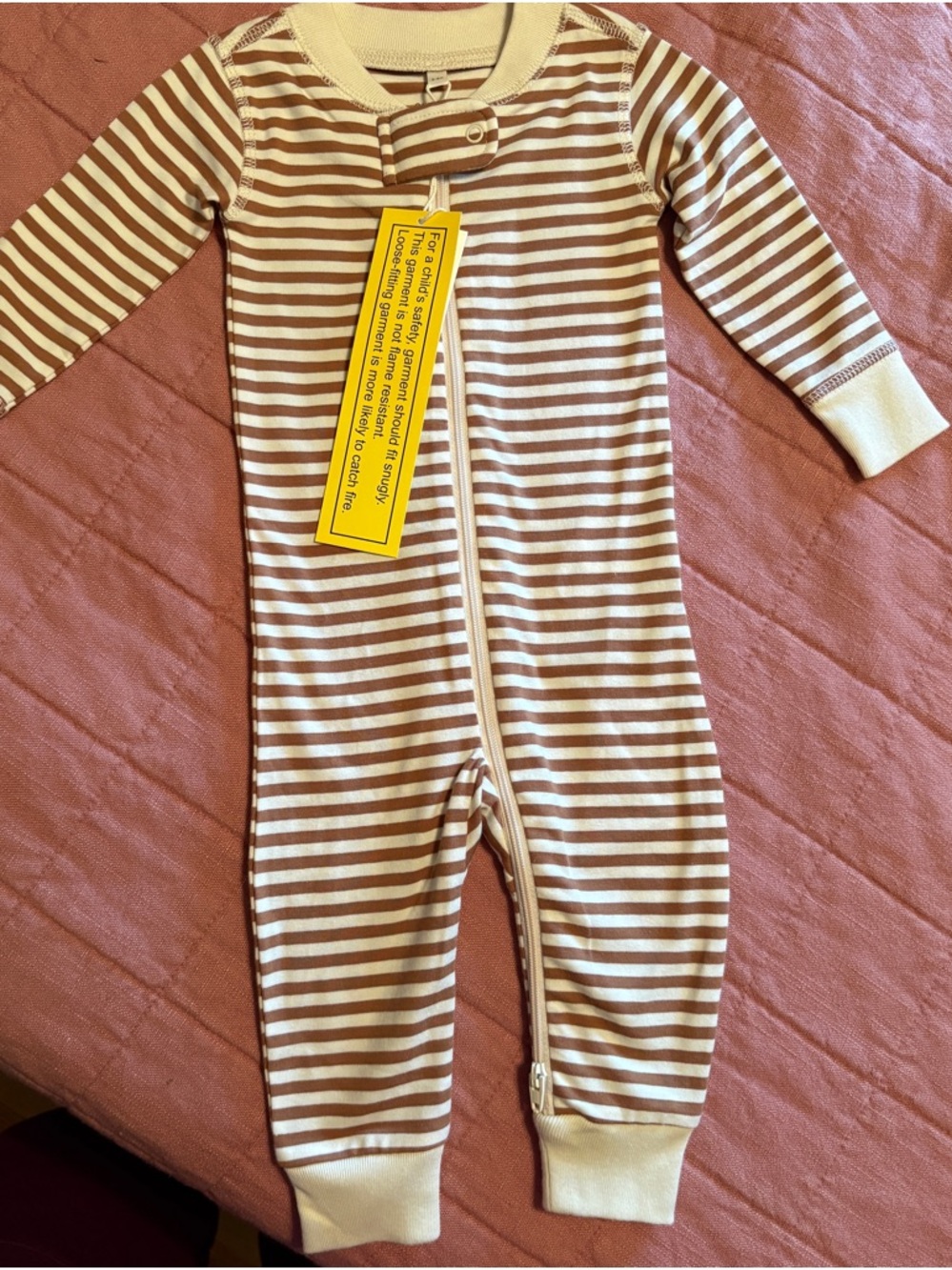 Quincy Mae Brown & Cream Striped Kids One-Piece Zipper Pajama
